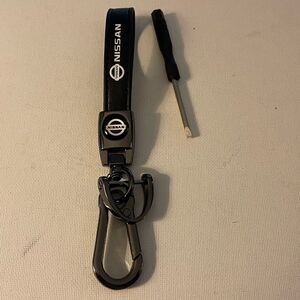 Nissan Logo Key Fob Keychain in Black Leather NWT
